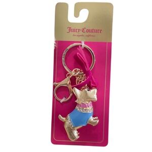 NEW Juicy Couture Scottie Dog Keychain Blue Enamel Pink Bow‎ Rhinestone